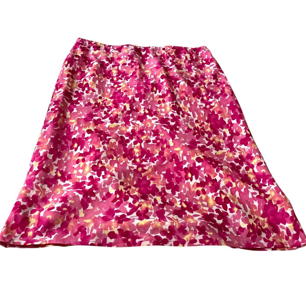 Vintage Y2K Mix Nouveau Midi Skirt Size 14 Pink Floral A Line Whimsy Fairy Core